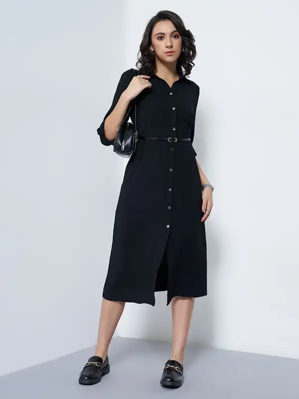 chinese dress ladies Buy Honey by Pantaloons Women's Polyester Classic Below The Knee Dress  (AW25WWHODRS00014Z49A169_Off White at Amazon.in main image 1