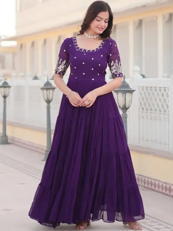 open lace back dress STREET 9 Purple Embellished Net Maxi Maxi Dress – Myntra International main image 0