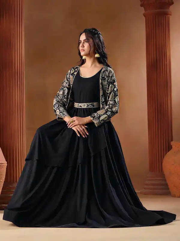 open lace back dress Grey and Wonderful - Long Dress with Embroidered Short Jacket