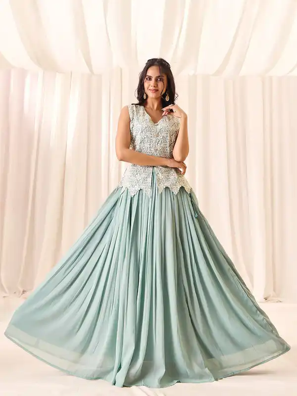 green emerald velvet dress Dusty Pink Indian Gown For Engagement  Gunj Fashion