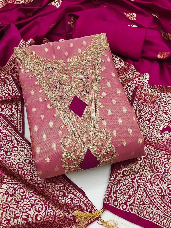 silk cotton dress material online Phulia Jamdani Silk Cotton 3pc Unstitched Dress Material Suit Set