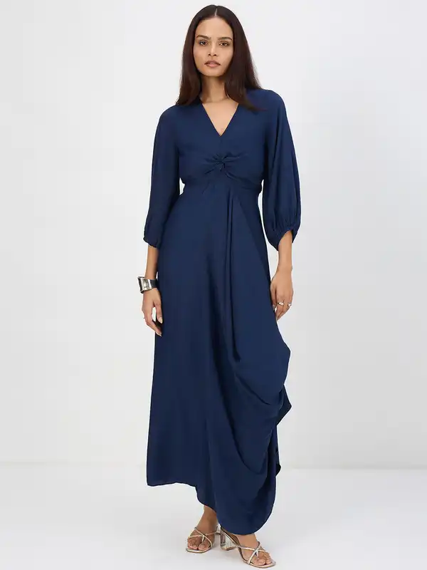 fitted lace wedding dress Femella Blue & White Snake Print Maxi Dress – teststore