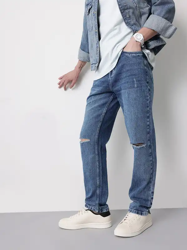 myntra men's ripped jeans relaxed fit