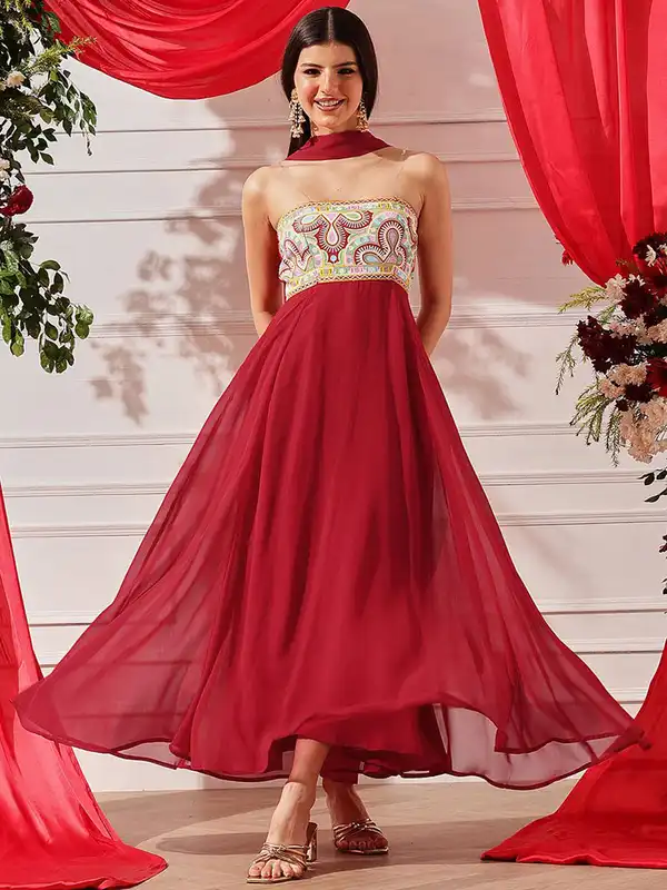 Red Embroidered Dress - Buy Red Embroidered Dress online in India