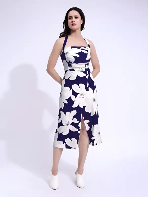 slim fit dress slacks Buy Women's Printed Halter Neck Dress Online in India main image 0