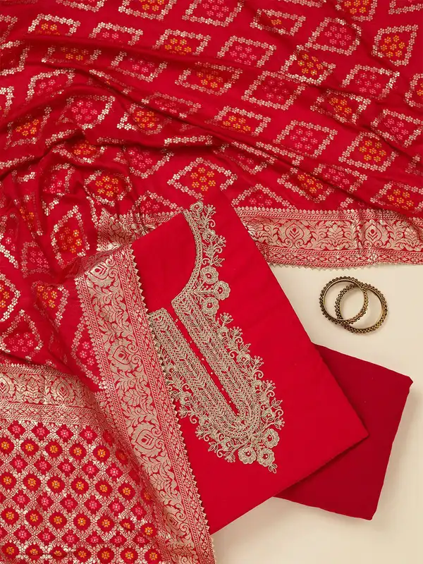 fitted lace wedding dress Red Pure Khaddi Georgette Banarasi Dress material  The Handlooms