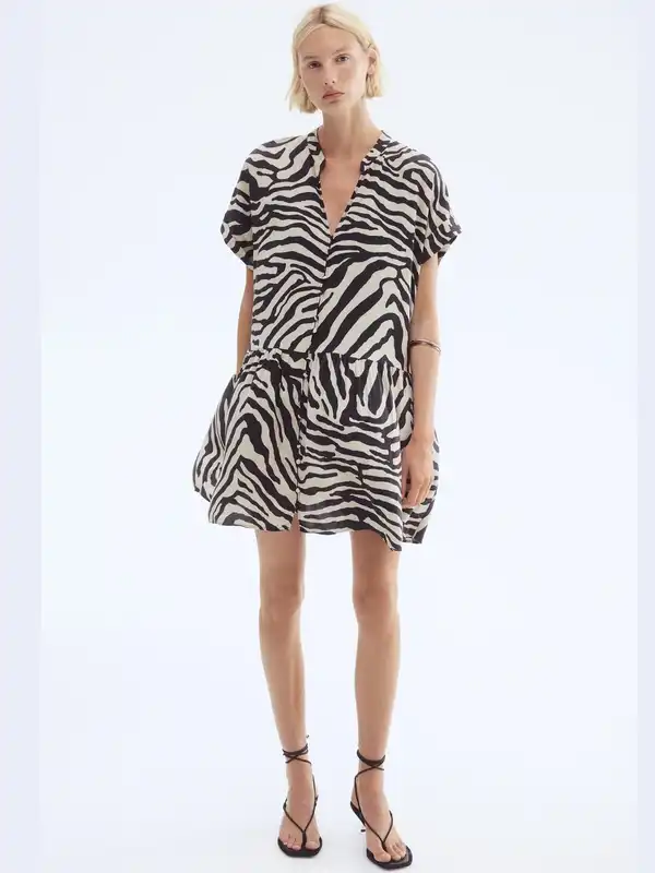 black and white h and m dress Women's Black/white patterned Balloon-sleeved Cotton Dress