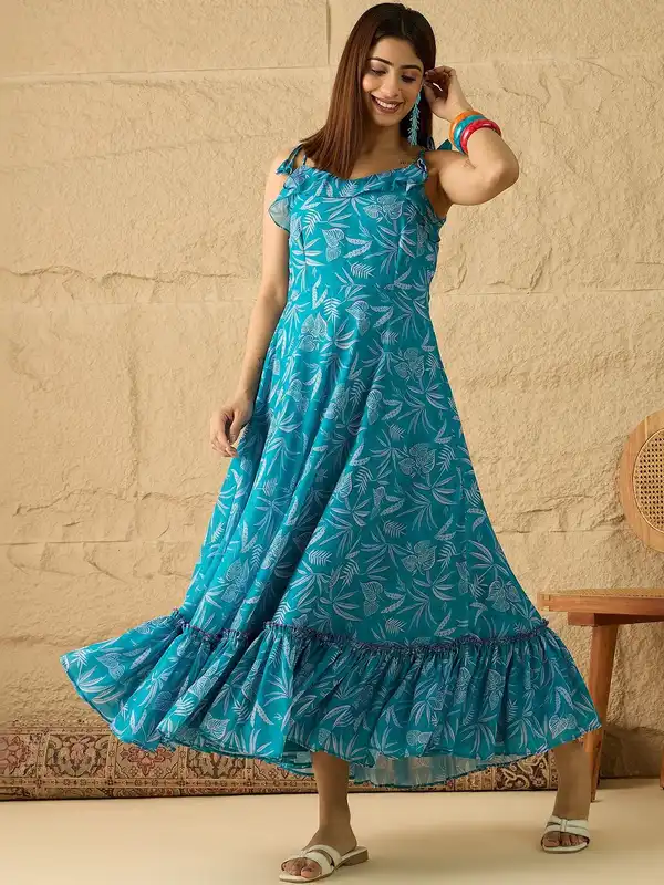 Inddus Blue Printed Dress - Buy Inddus Blue Printed Dress online in India Inddus Blue Printed Dress - Buy Inddus Blue Printed Dress online in India