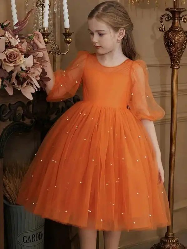 strapless open back dress Nicolette's Couture Women's Rust Vintage Lace and Tulle Flower Girl Dress, Size 4 main image 1
