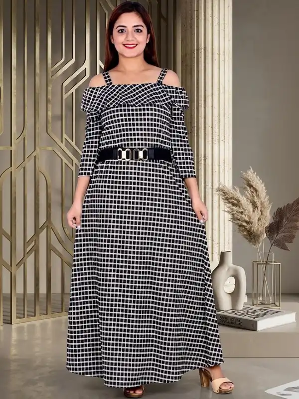 chinese dress ladies Timeless Plaid Grace Modest Checked Maxi Dress Black / US 16 main image 1