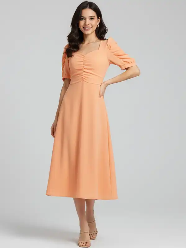 Peach Fit And Flare Dress - Buy Peach Fit And Flare Dress online in India