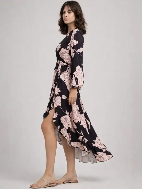 sachin and babi light blue dress Imysty Womens Boho Floral Printed V Neck Wrap Dresses Short Sleeve Casual  Beach Maxi Long Dress main image 0