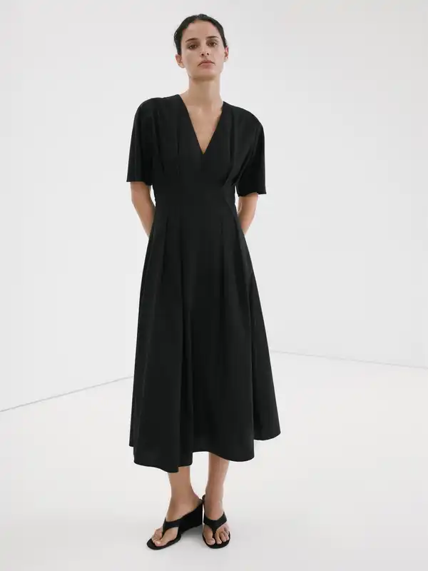 pleated skirt dress mango Mango Pleated Tie-Waist Maxi Shirt Dress - Khaki Green - 30% Off