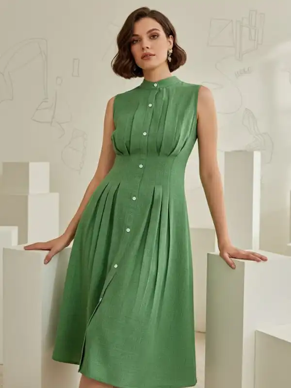 chinese dress ladies Libas Floral Printed Linen Shirt Collar A-Line Dress – Myntra International