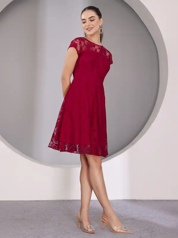 open lace back dress Red Sequin Sheer Mesh Mermaid Long Formal Dress with Slit – Modsele main image 1
