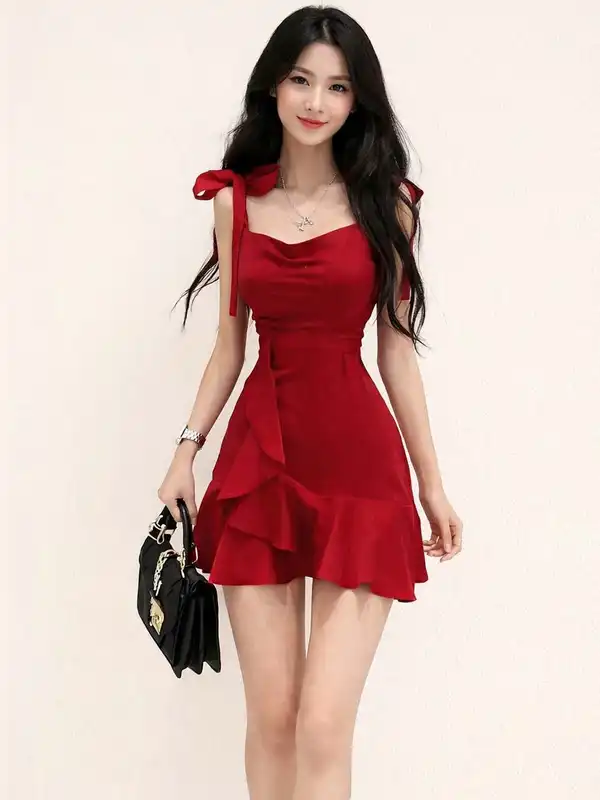 strapless open back dress Airina Dress: Red Mini Dress for Birthday Celebration