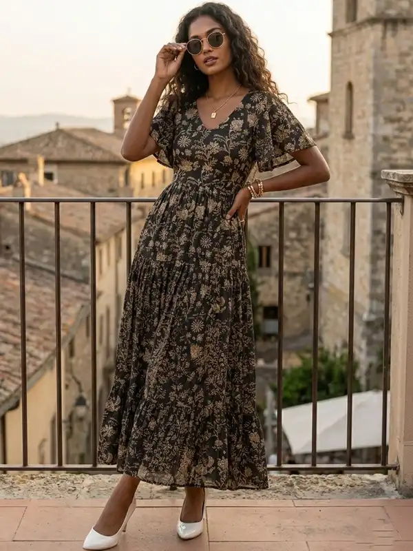 fitted lace wedding dress Kazimier Long Sleeve Maxi Dress Black
