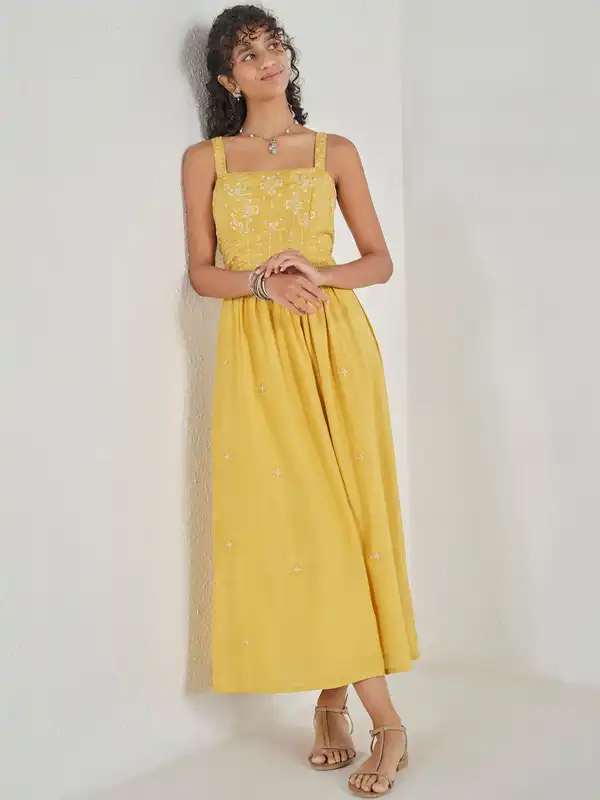Yellow Women Maxi Dresses Global Desi - Buy Yellow Women Maxi Dresses  Global Desi online in India