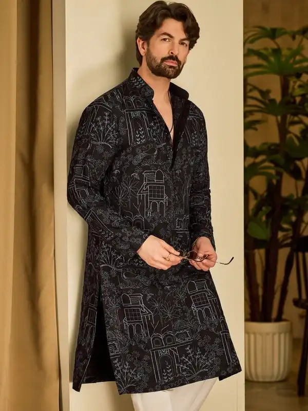 Sojanya Dal 1958 – Kurta Uomo In Misto Cotone E Lino, Jacquard Seta, Colletto Coreano, Vestibilità Regolare – Elegante E Traspirante - 2