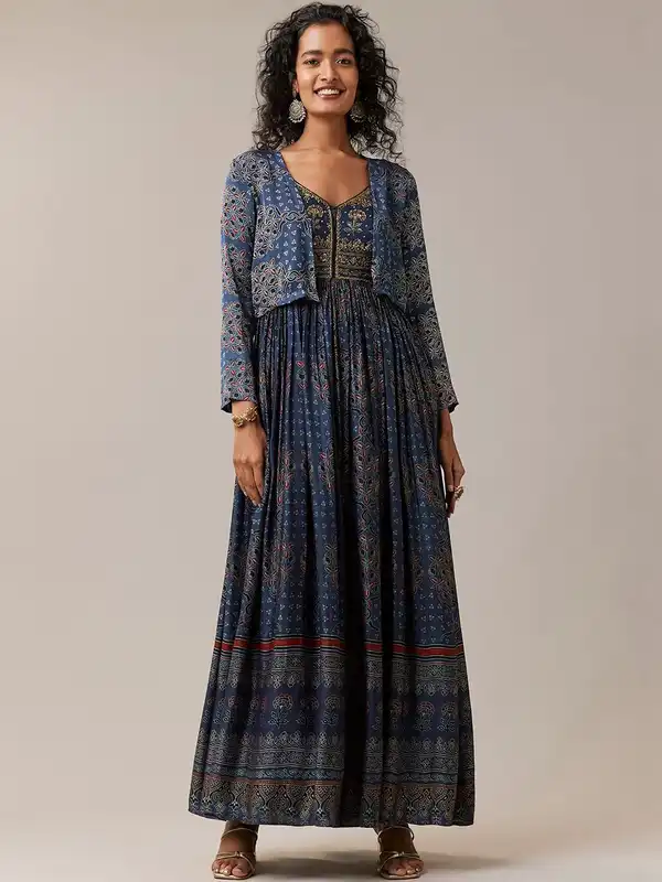 green emerald velvet dress Buy Blue Sleeveless Gown With Dupatta