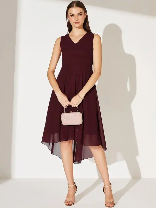 what accessories to wear with a burgundy dress Plunge Neckline Sheer Lace Maroon Skater Dress | Penley