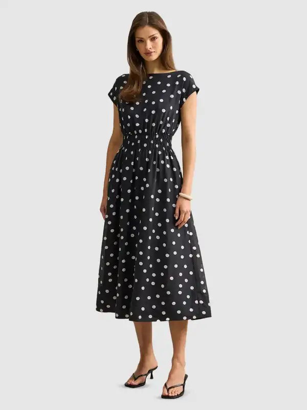 slim fit dress slacks Tencel V Neck Puff Sleeve Maxi Dress