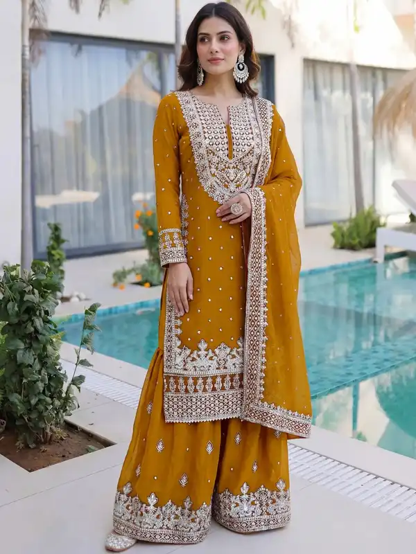 sachin and babi light blue dress Floral Printed Kurta with Sharara Set main image 1