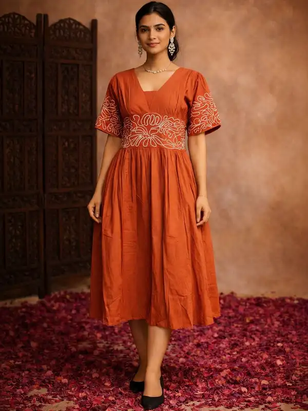 green emerald velvet dress Rust Embroidered Mini Dress Large
