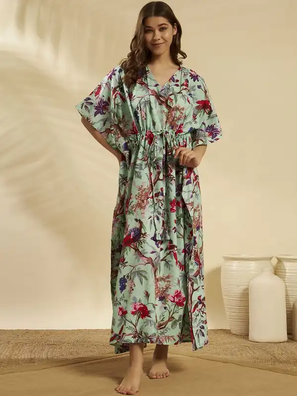chinese dress ladies Black Coloured Block Print Cotton Nighty – South India Shopping Mall main image 1