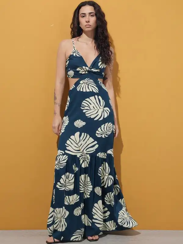 chinese dress ladies Baltic Born Womens Kearny Ruffle Maxi Dress | Dark Green Floral