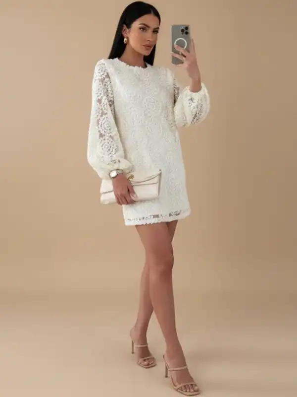 chinese dress ladies Lacy Daydream White Designer Chinon Long Dress For Women Online – Ordinaree