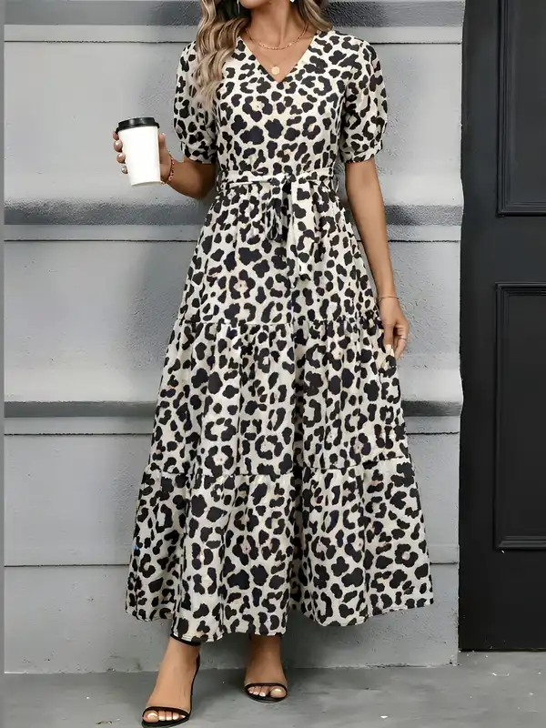 knee length dresses for ladies India-Lipari-Viscose-Leopard – oneseason