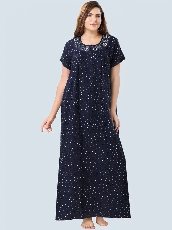 chinese dress ladies Printed Green Cotton Maxi Night Dress Nighty for Ladies – Stilento main image 1