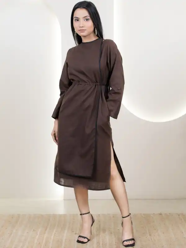 white christmas dresses Women's As Promised Brown Short Sleeve Cinched Waist Maxi Dress | Size: S main image 1
