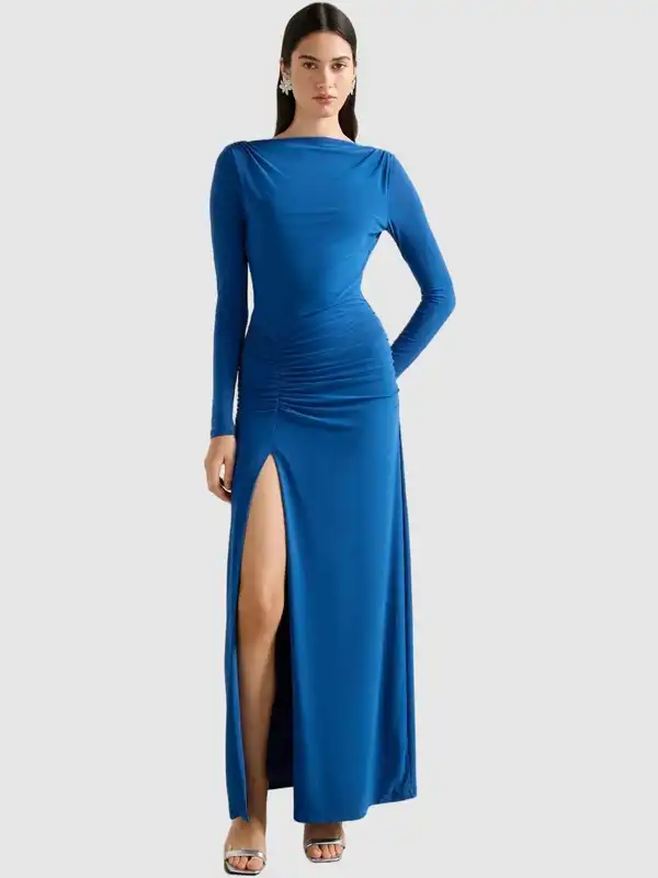 blue dress for baby girl Midnight Blue and Copper Flare Gown XL / Brown / Women