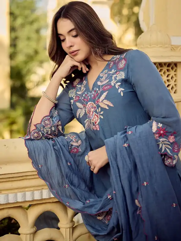 manyavar dress for ladies Blue Kurtas Pyjama manyavar wedding collection