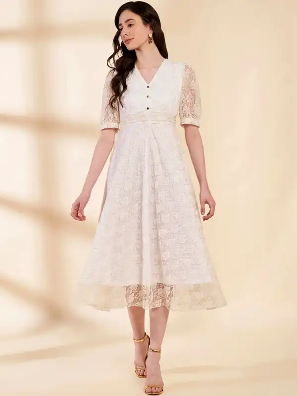 Off White Self Design Dress - Buy Off White Self Design Dress online in  India
