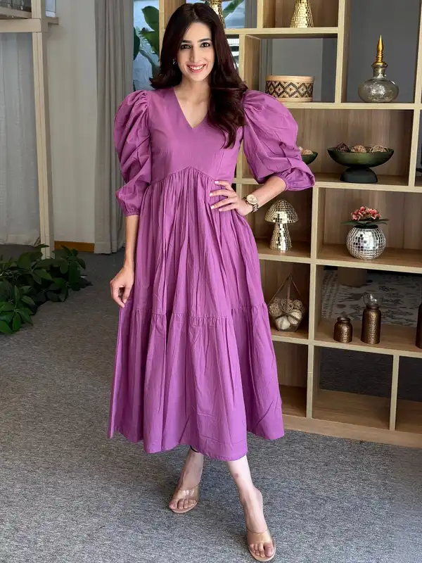 h&m purple puff sleeve dress H&M Broderie Anglaise Lilac Purple Puff Sleeve
