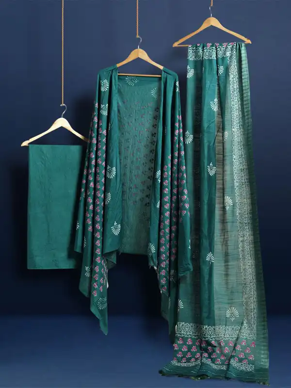 pure silk dress material online india Turquoise Green Embroidered Silk Dress Material with Pure Silk Jacquar Ethnic's By Anvi Creations