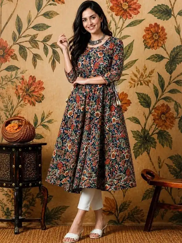 khadi ladies dress Anouk Kurtas Women Blue Anarkali childrens-corner-patterns