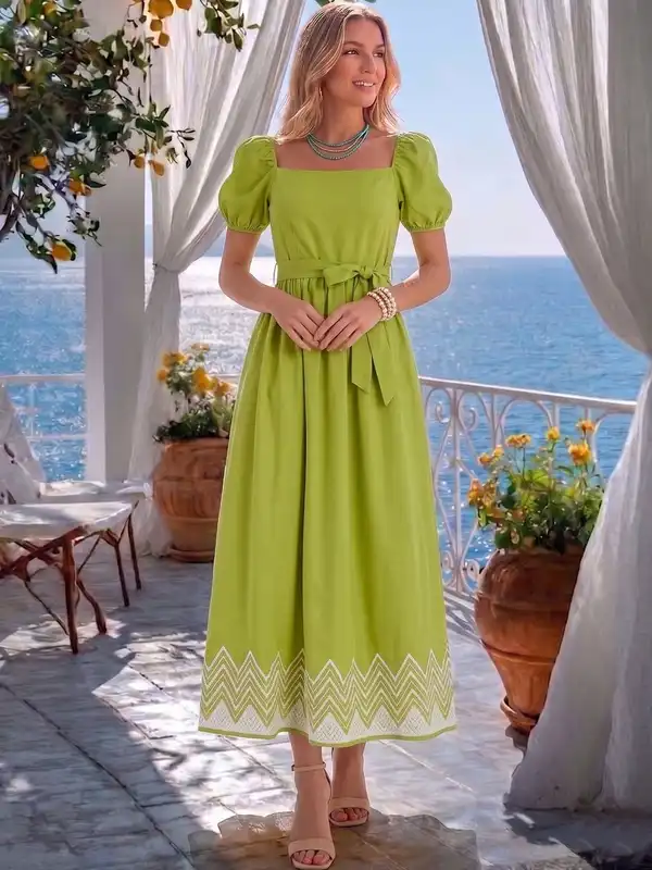 green dress online india Embroidered A Line green and white dress for wedding