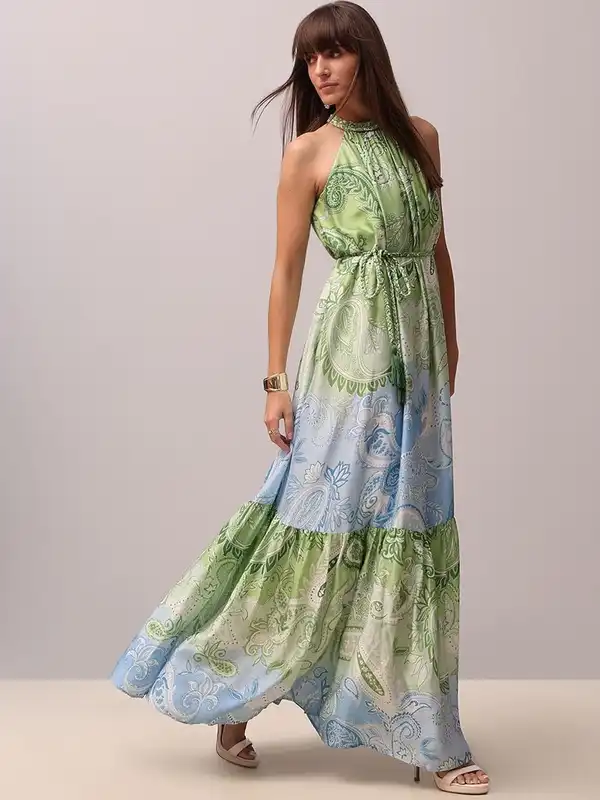 halter neck maxi dress online india India Cowl Halterneck Satin Maxi Dress Midnight Blue