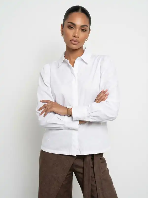レディース the phos open collar shirts （white）