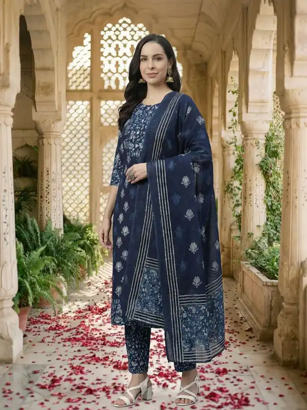 navy blue dress with dupatta Navy Blue Sequin Embroidered Anarkali Dress and Scalloped Organza Dupa
