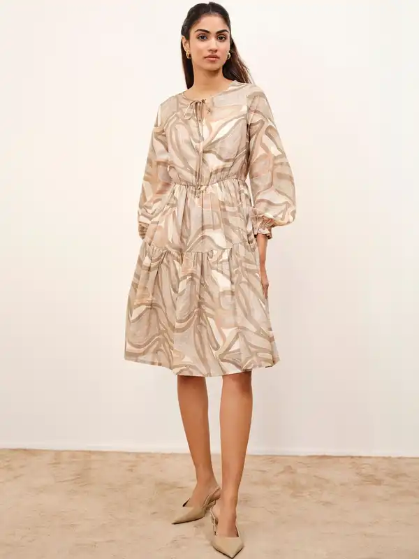 green emerald velvet dress DressBerry Floral Print Puff Sleeve Fit & Flare Dress – Myntra International