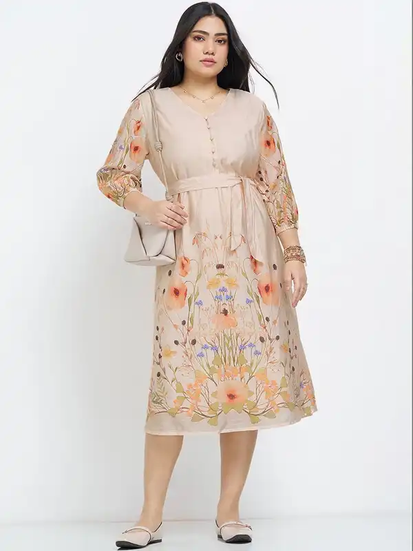 chinese dress ladies Nicky Long Sleeve Tiered Midi Dress Pink Floral main image 0