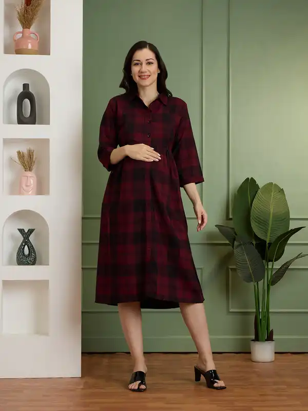 strapless open back dress Lisa 3/4 Length Sleeve Red Plaid Tartan | 1940s Style Shirtwaist Dress