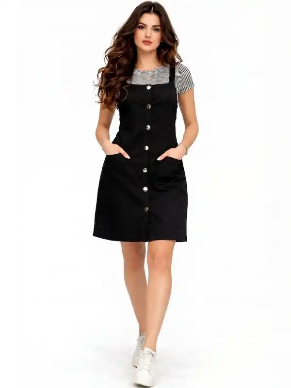 Black Solid Pinafore Dress - Buy Black Solid Pinafore Dress online in India
