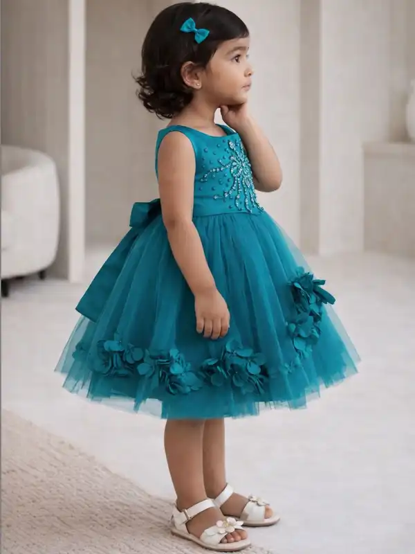 open lace back dress Rose Embroidery Kids Ball Gown Online main image 1