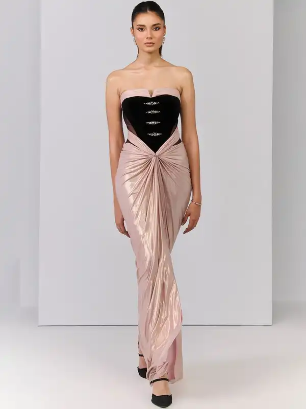 slim fit dress slacks South Indian special golden gown – designerstore99.online main image 1